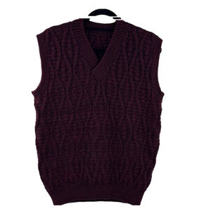 Hand Made Burgundy Textured Cable Knit Fisherman's Vest